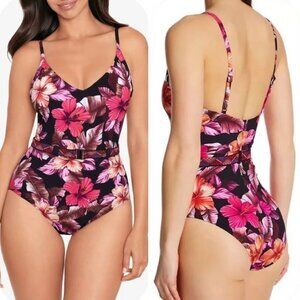 Skinny Dippers by Miraclesuit Lucky Charm One Piece Swimsuit Size Medium Belted